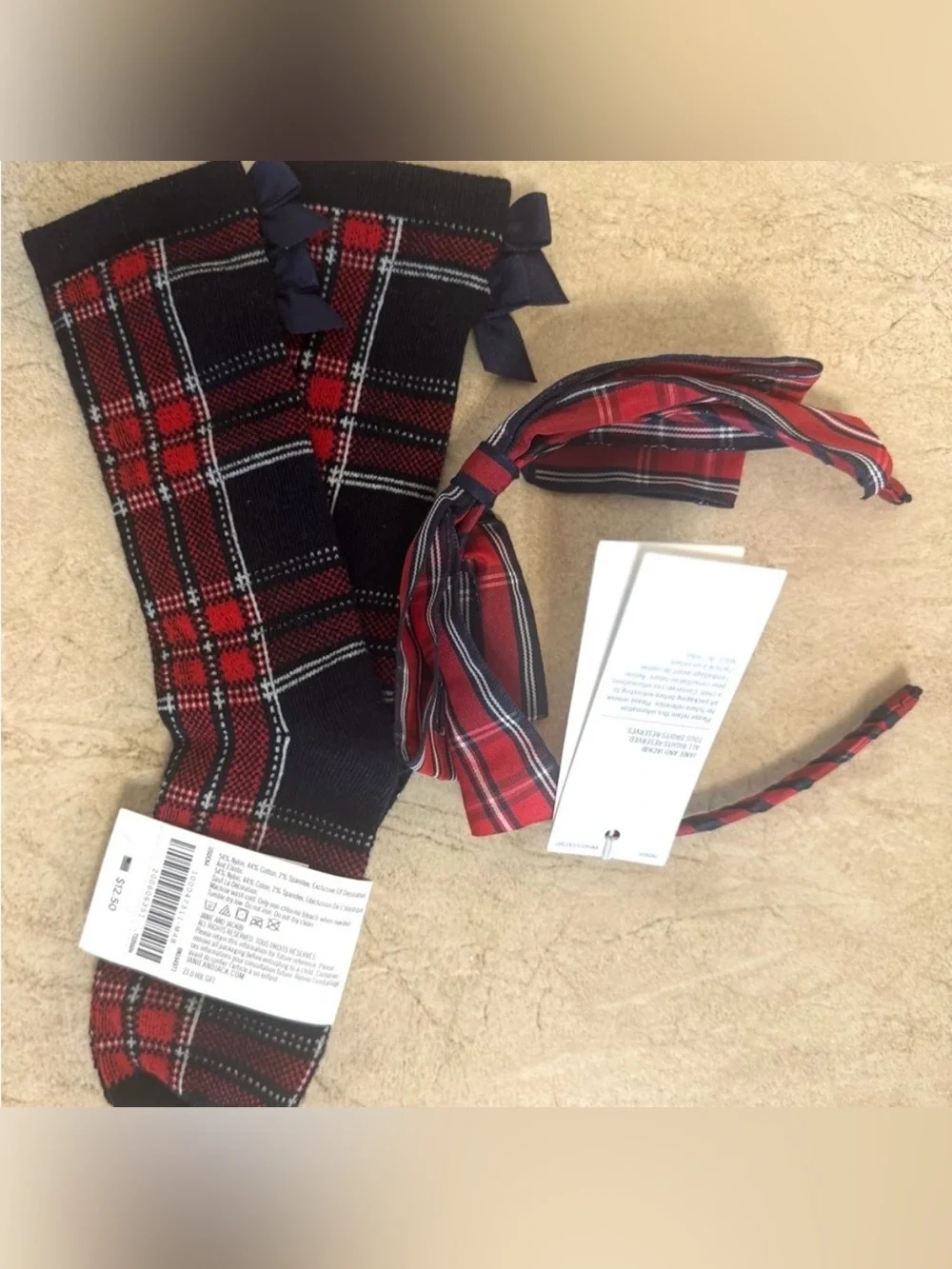 Janie and Jack Plaid Socks & Bow Headband